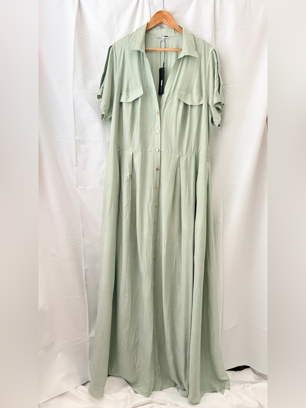 Fashion Nova Mint Green Laurel Linen
Maxi Shirt Dress